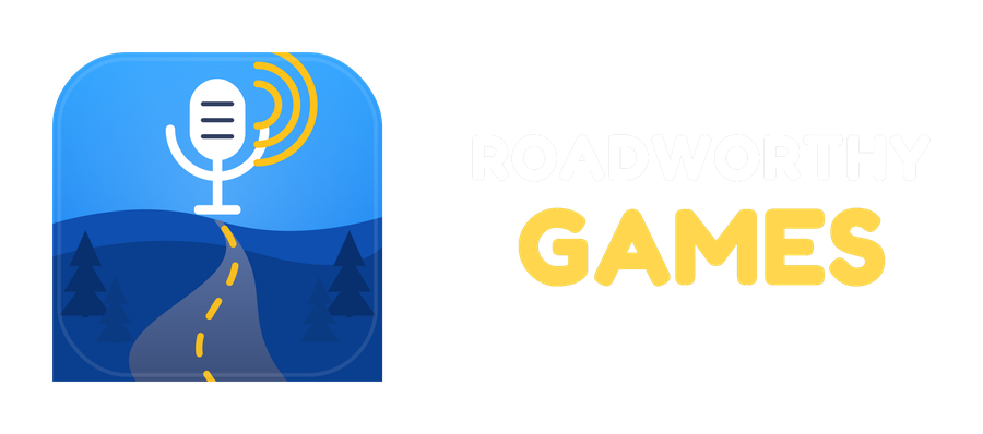 Road Worthy Games logo — a smiling microphone character riding a winding road